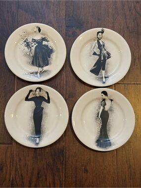 Set Of 4 GIEN FRANCE For NEIMAN MARCUS Couture Fashion Plates 8.75” White Black